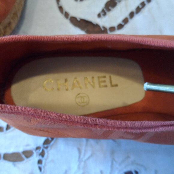 New Chanel Orange Signature Logo Canvas Lace Up Espadrilles Size 37B - Picture 4 of 16
